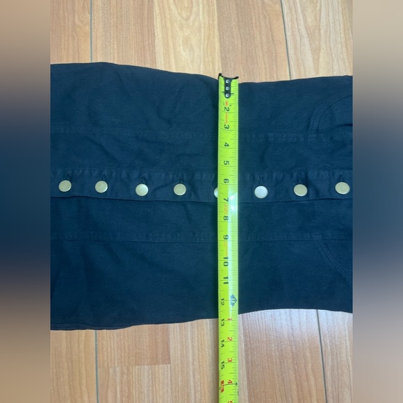 Retro Vintage style Olivaceous bodycon bottom front denim mini dress size small - Picture 2 of 6